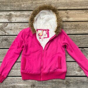 Ocean Pacific OP Juniors Large Hoodie Faux Fur Full Zip Sherpa Lined Thumb Holes